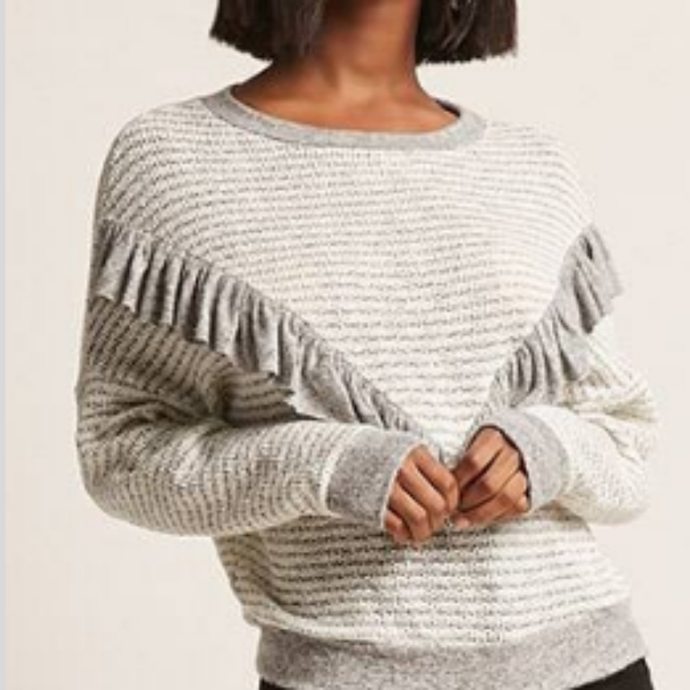 Striped Marled Ruffle Sweater Top